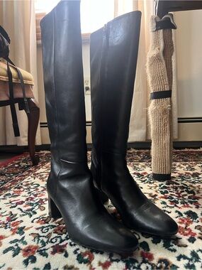 Boden Leather Black Heeled Boots